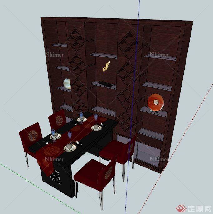 中式餐桌椅家具设计SU模型