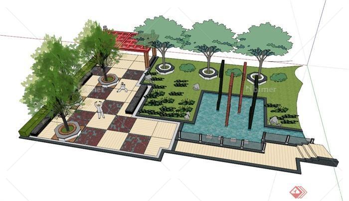 某休闲小广场景观节点组合设计SU模型