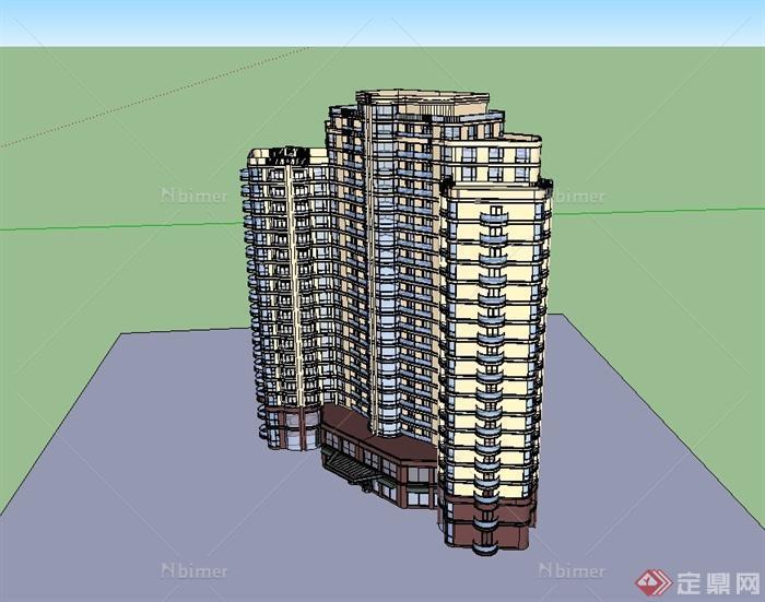 现代风格详细完整高层住宅建筑楼设计su模型[原创