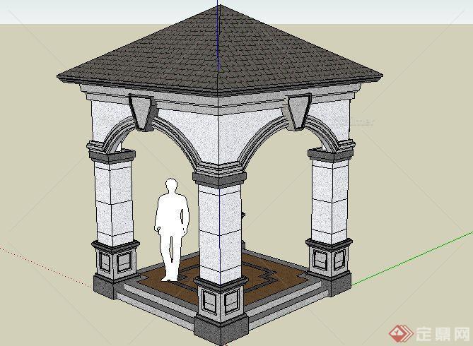 一个简洁欧式四方景观亭子设计SketchUp(SU)3D模