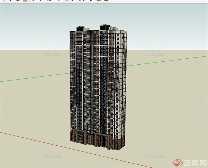 简单大气的高层住宅楼建筑设计su模型[原创]