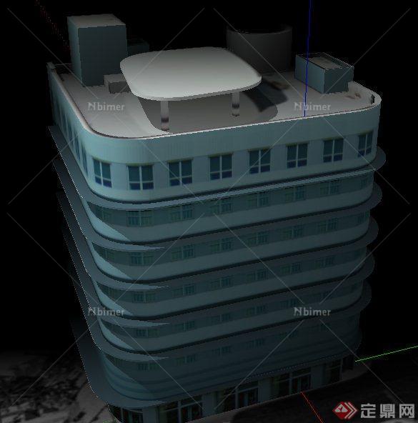 现代七层商业及办公楼建筑设计su模型