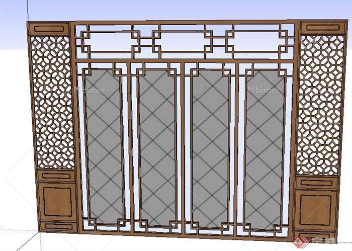 古典中式镂空玻璃屏风隔墙设计SU模型