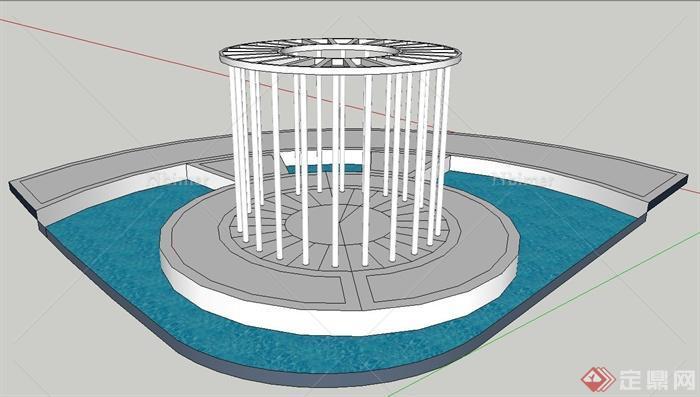 园林景观节点环形廊架与水池组合设计SU模型