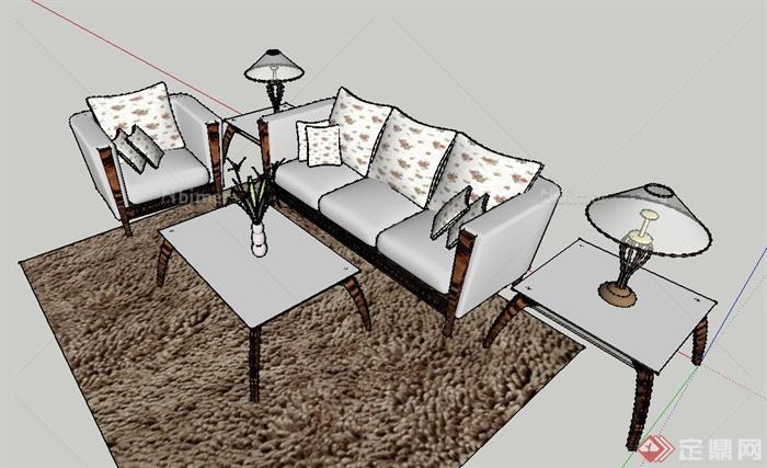 现代某室内沙发茶几组合设计SU模型