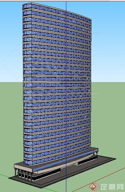 现代高层镜面办公楼建筑设计su模型