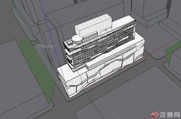 某现代风格独特概念小高层办公楼设计su模型[原创