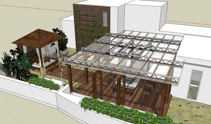 有材質燈光,sketchup,屋相關資料現代風格詳細住宅屋頂庭院設計su模型