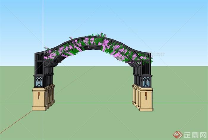 欧式拱形铁艺花架设计SU模型