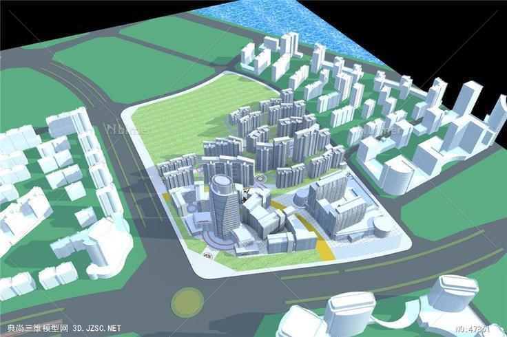 城市中心区住宅商业规划SU模型CAD效果图
