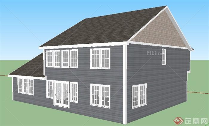 简欧风格二层别墅住宅建筑设计su模型