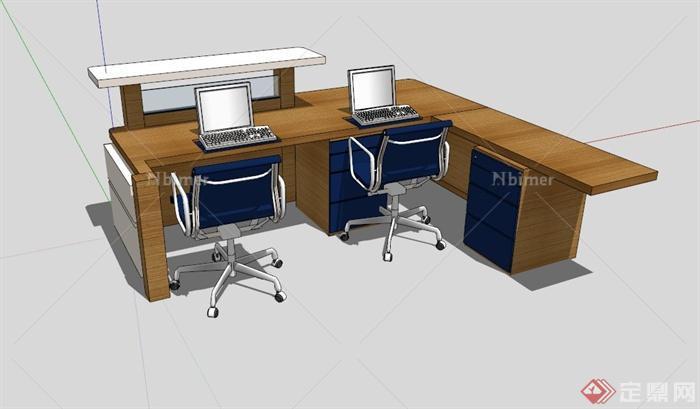 两人办公桌椅组合设计SU模型[原创]