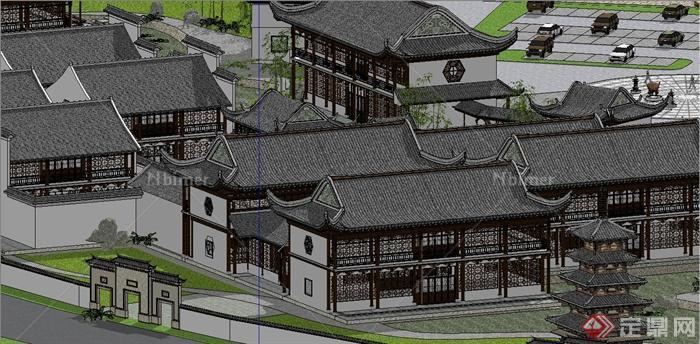 某精美古典中式风格旅游区古建筑设计SU模型[原创