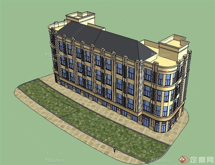 新古典风格公寓建筑楼设计su模型[原创]