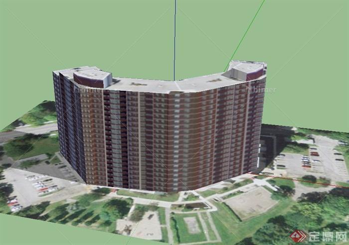 现代高层弧形办公楼建筑设计SU模型