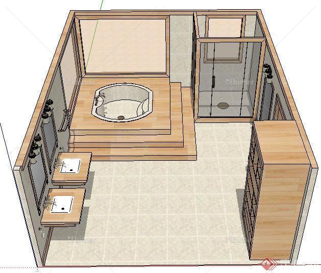 日式原木风卫生间室内设计su模型