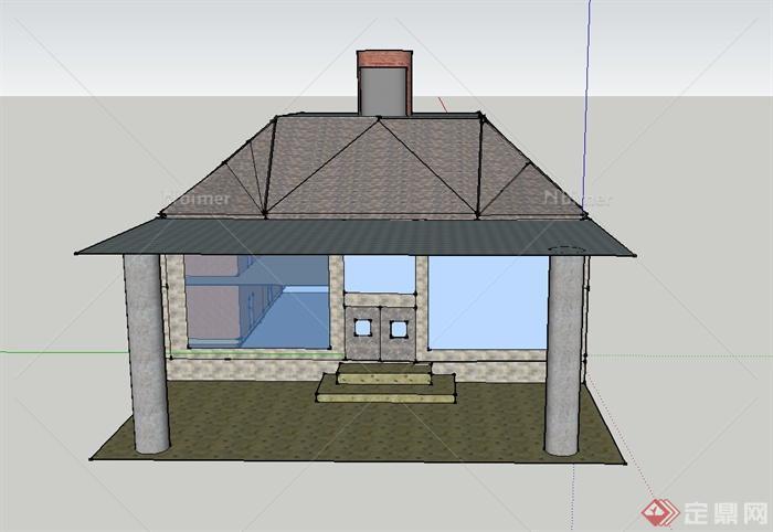 某两层方形住宅建筑设计SU模型