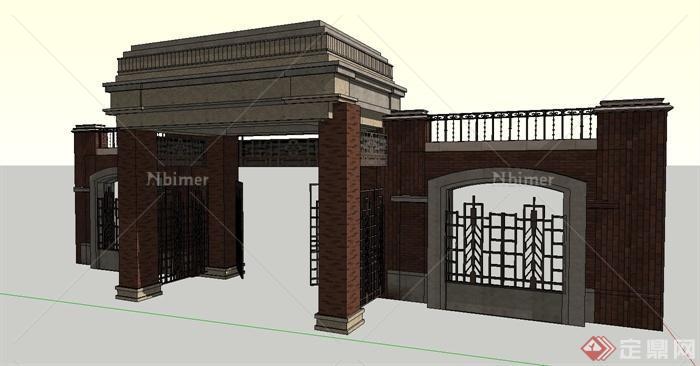 欧式小区入口大门设计SU模型