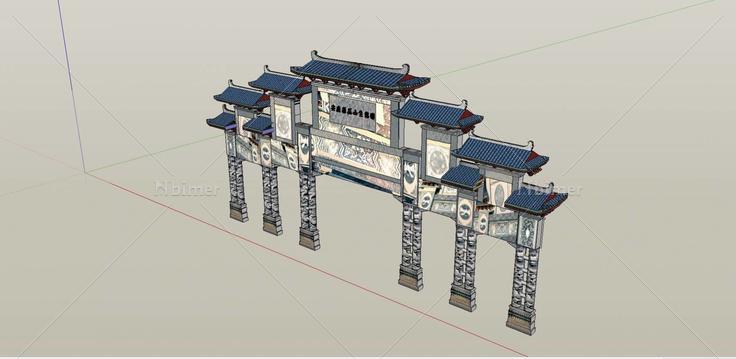 0927中式牌坊门楼大门26(184187)su模型下载