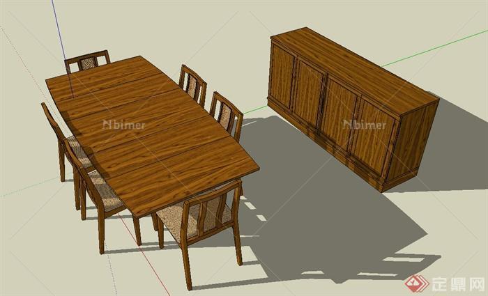 木质餐桌椅与地柜设计SU模型