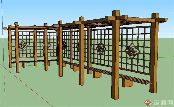 现代风格木制休息廊架设计su模型