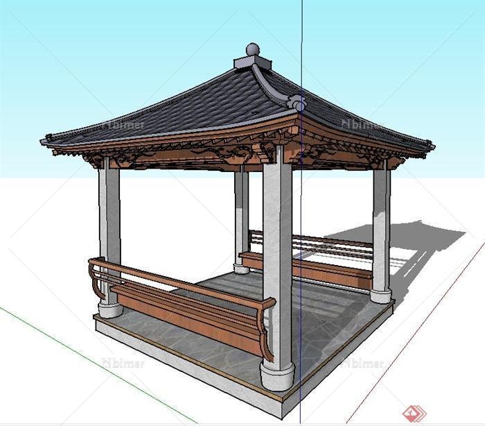 园林景观古典中式四角亭子设计SU模型