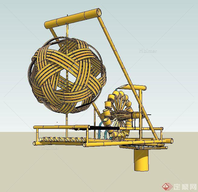 竹制水车小品设计SU模型