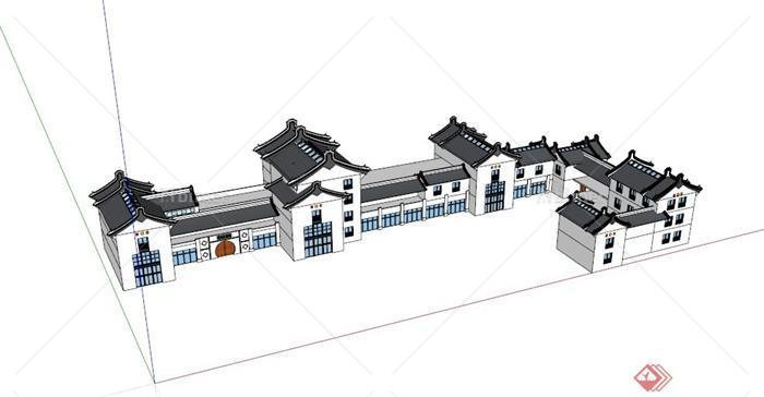 现代中式客家美食城建筑su模型