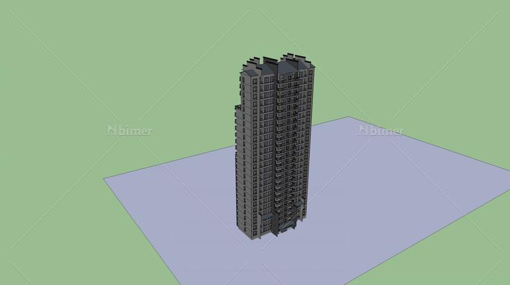 中式风格高层住宅(39771)su模型下载
