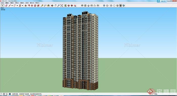 某地区居住区一高层住宅建筑SU模型