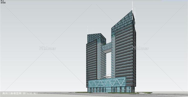 办公双子 高层办公楼su模型