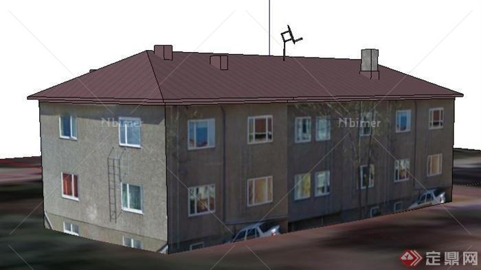 二层公寓住宅楼建筑设计su模型