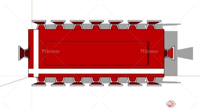 现代红色会议桌设计SU模型[原创]