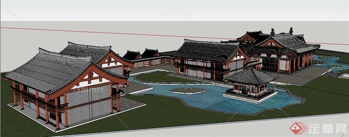 中式古建筑群设计su模型