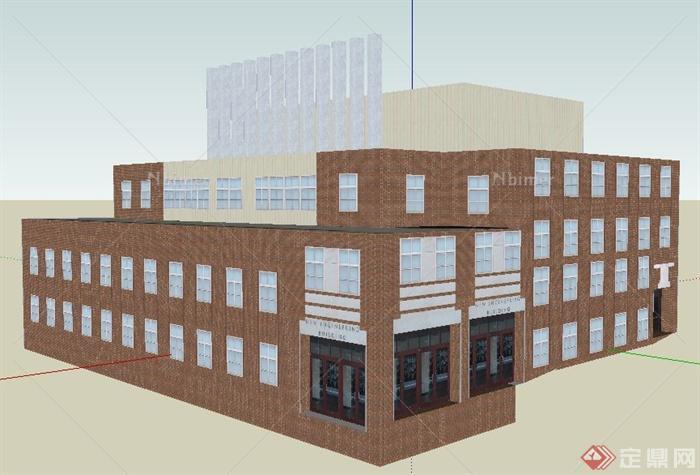 现代简约3层办公楼建筑设计su模型