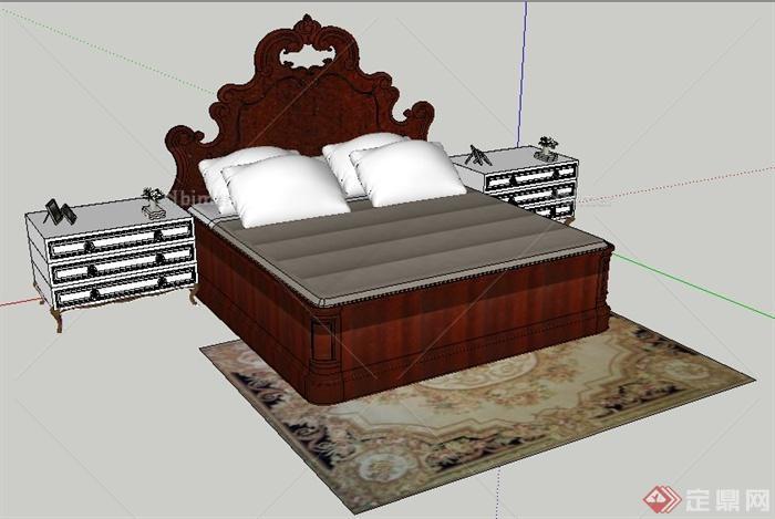 室内装饰新古典床及床头柜su模型