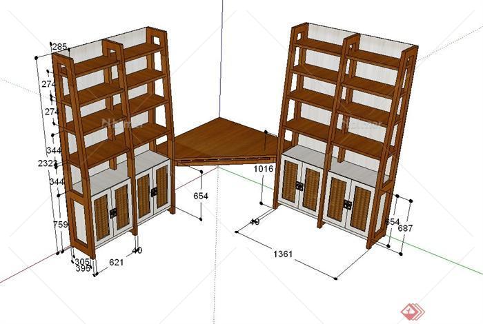 室内装饰组合书柜设计SU模型