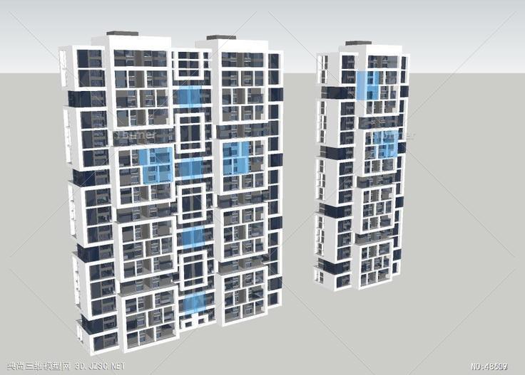 现代偏中式高层住宅 su模型 3d