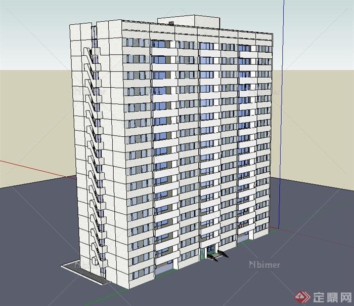 现代风格小高层住宅公寓楼建筑设计su模型[原创]
