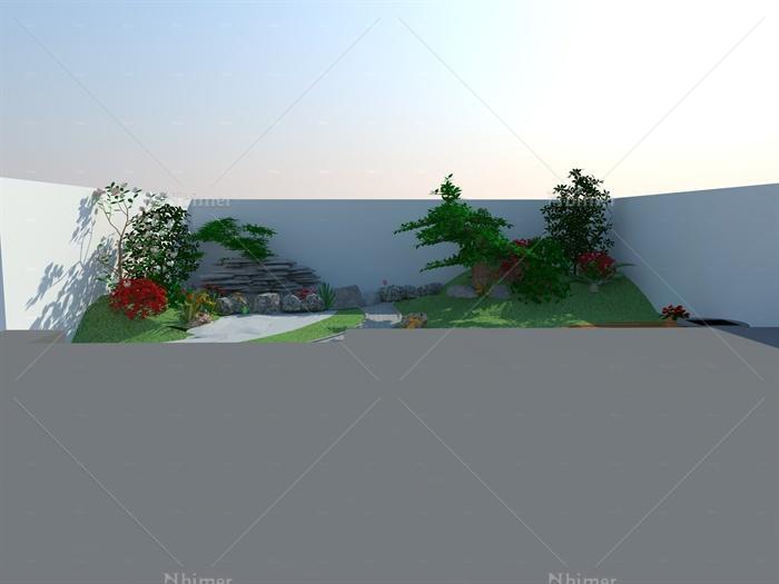 某现代中式风格庭院花园景观规划设计SU模型[原创