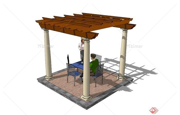 某木制廊架廊架柱设计SU模型