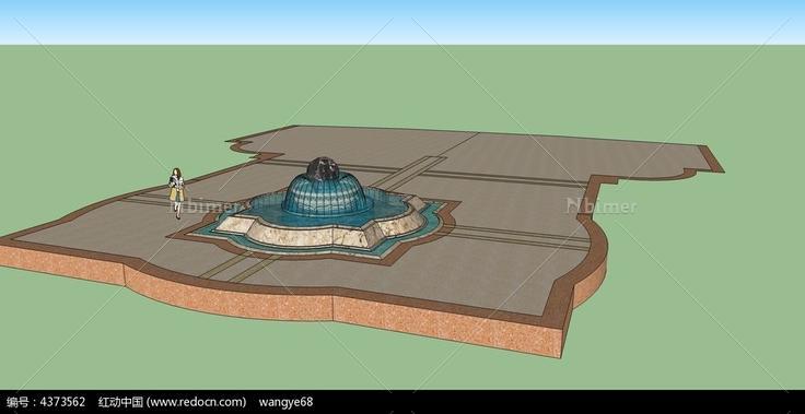 现代时尚喷泉SU模型
