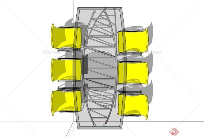 现代时尚六人精美餐桌SU模型[原创]