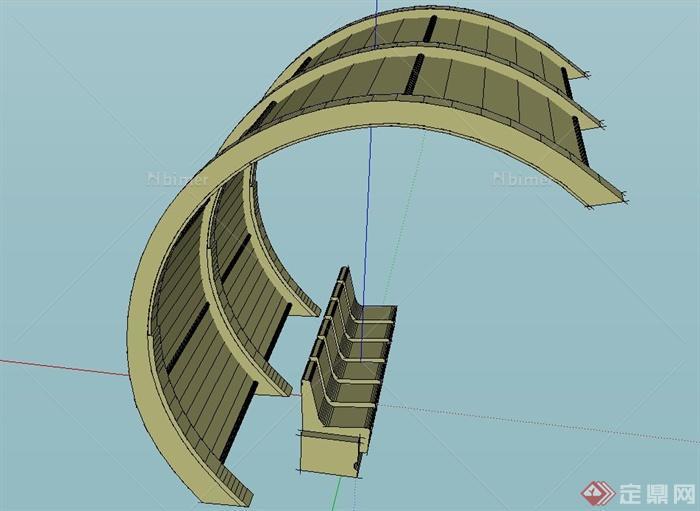 园林景观弧形廊架与坐凳设计SU模型