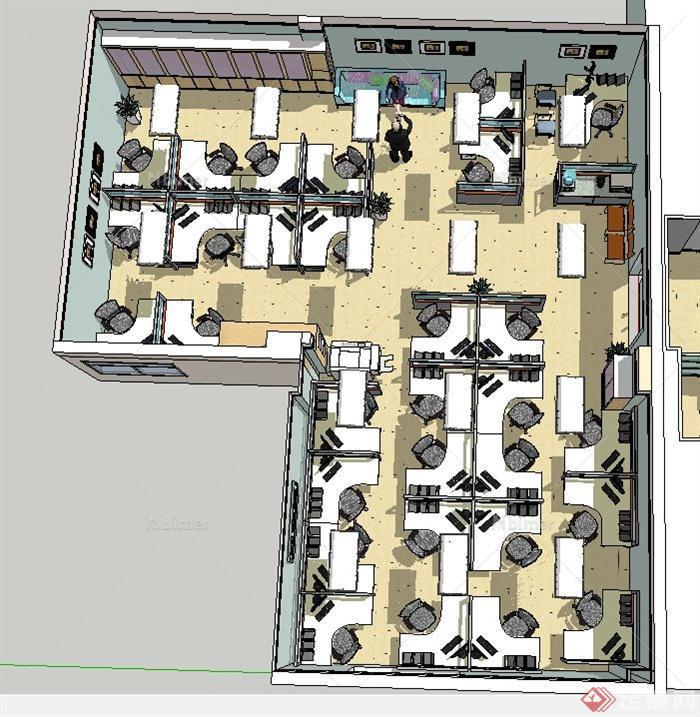 现代某信贷客服中心建筑建筑与室内装修设计SU模