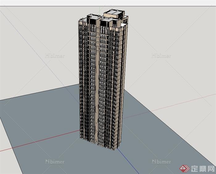 现代小区高层住宅楼建筑设计su模型[原创]