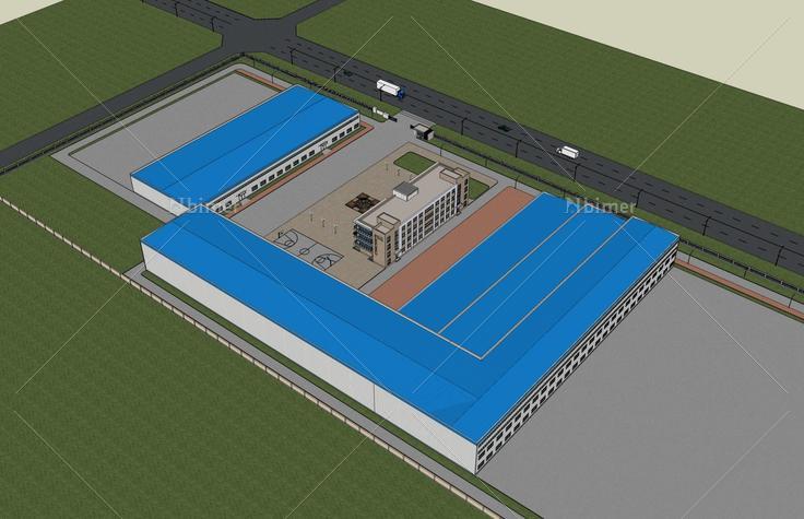 现代厂房及办公楼(44474)su模型下载