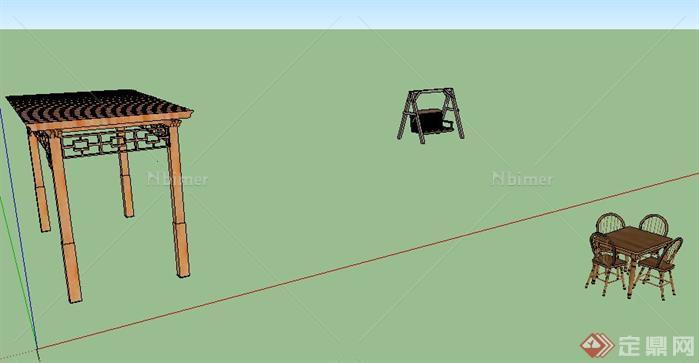 花架 秋千 桌子设计su模型