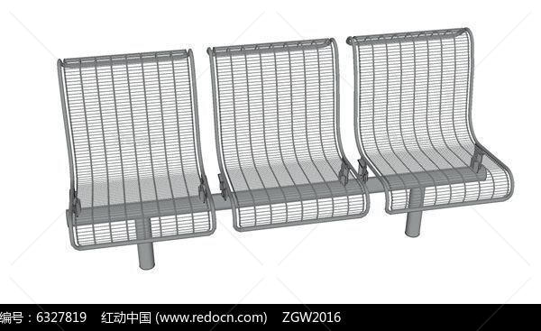 直线型多人金属座椅su模型