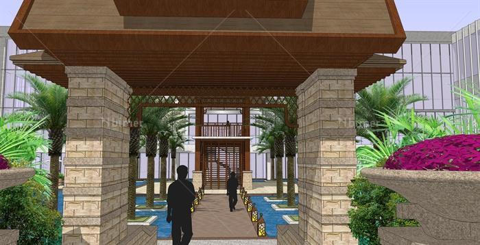 某东南亚风格详细精致的酒店环境设计su模型[原创